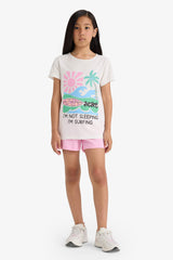 Girls Pajama Set Printed Short Sleeve Top Elastic Waist Shorts