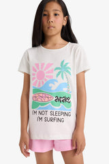 Girls Pajama Set Printed Short Sleeve Top Elastic Waist Shorts