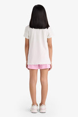 Girls Pajama Set Printed Short Sleeve Top Elastic Waist Shorts