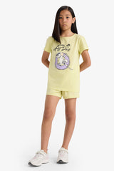Girls Pajama Set Printed Short Sleeve Top Elastic Waist Shorts