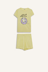 Girls Pajama Set Printed Short Sleeve Top Elastic Waist Shorts