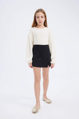 Girl Crew Neck Blouse Shorts Skirt 2 Piece Set