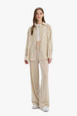 High Waisted Wide Leg Trousers with Pockets in Linen Blend