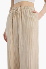 High Waisted Wide Leg Trousers with Pockets in Linen Blend
