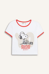 Girls Snoopy Crop Crew Neck Camisole Short Sleeve T-Shirt