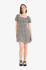 Coool Square Neck Floral Patterned Viscose Short Sleeve Mini Dress