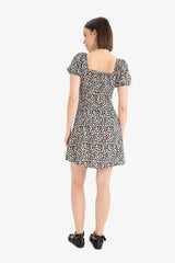 Coool Square Neck Floral Patterned Viscose Short Sleeve Mini Dress