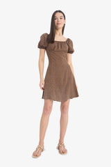 Coool Square Neck Floral Patterned Viscose Short Sleeve Mini Dress