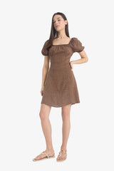 Coool Square Neck Floral Patterned Viscose Short Sleeve Mini Dress