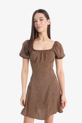 Coool Square Neck Floral Patterned Viscose Short Sleeve Mini Dress