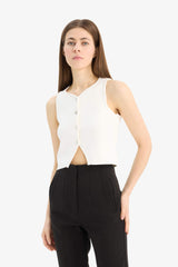 Regular Fit Crew Neck White Knitted Vest