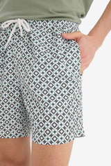 Patterned Mesh Lined Short Swim Shorts