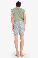 Patterned Mesh Lined Short Swim Shorts