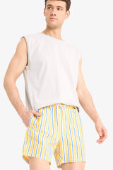 Striped Mesh Lined Short Length Swim Shorts