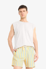 Striped Mesh Lined Short Length Swim Shorts