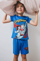 Baby Boy Superman Pajama Set Short Sleeve Combed Cotton Top and Elastic Waist Shorts