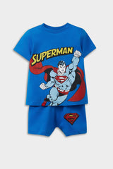 Baby Boy Superman Pajama Set Short Sleeve Combed Cotton Top and Elastic Waist Shorts
