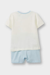 Baby Boy 4-Piece Pajama Set Vehicle Printed Short Sleeve Combed Cotton Top and Shorts