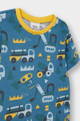 Baby Boy 4-Piece Pajama Set Vehicle Printed Short Sleeve Combed Cotton Top and Shorts