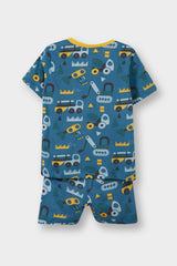 Baby Boy 4-Piece Pajama Set Vehicle Printed Short Sleeve Combed Cotton Top and Shorts