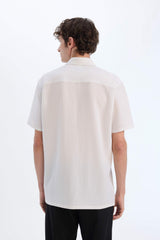 Regular Fit Crinkle Summer Short Sleeve White Shirt