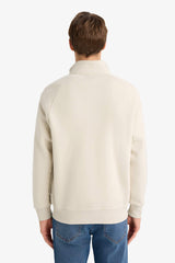 Boxy Fit Stand Collar Printed Zippered Sweatshirt with Soft Fur Inside