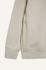 Boxy Fit Stand Collar Printed Zippered Sweatshirt with Soft Fur Inside