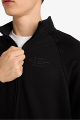 Boxy Fit Stand Collar Printed Zippered Sweatshirt with Soft Fur Inside