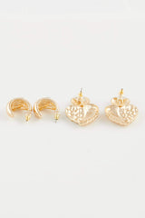 Women's 2-Piece Stone Gold Earrings
