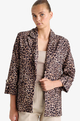 Loose Fit Jacket Collar Leopard Print Blazer Jacket