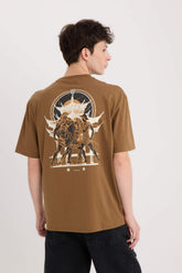 Boxy Fit Crew Neck Back Printed T-Shirt