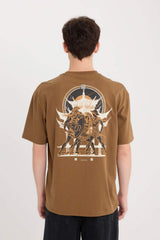 Boxy Fit Crew Neck Back Printed T-Shirt