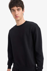 Boxy Fit Crew Neck Basic Plain Pique Sweatshirt