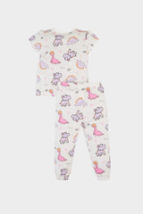 Girl Baby Pajama Kit Dinosaur Printed Short Sleeve Combed Pajama Top Flexible Certain Long Pajama Six