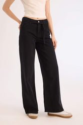 Wide Leg High Waist Gabardine Trousers