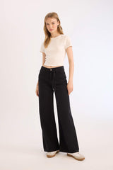 Wide Leg High Waist Gabardine Trousers