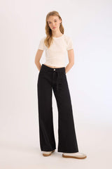 Wide Leg High Waist Gabardine Trousers