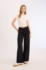 Wide Leg High Waist Gabardine Trousers