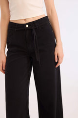 Wide Leg High Waist Gabardine Trousers