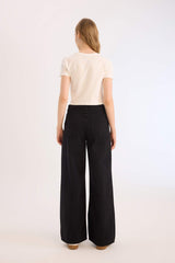 Wide Leg High Waist Gabardine Trousers