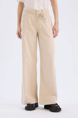 Wide Leg High Waist Gabardine Trousers
