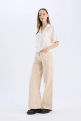 Wide Leg High Waist Gabardine Trousers
