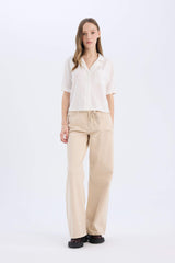 Wide Leg High Waist Gabardine Trousers