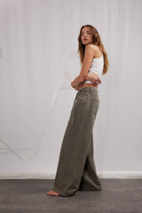 Wide Leg High Waist Gabardine Trousers