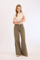 Wide Leg High Waist Gabardine Trousers