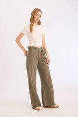 Wide Leg High Waist Gabardine Trousers
