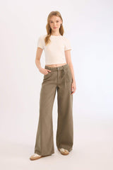 Wide Leg High Waist Gabardine Trousers
