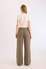 Wide Leg High Waist Gabardine Trousers