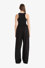 Wide Leg Double Pocket Elastic Waist Standard Length Linen Blend Trousers