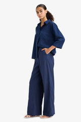 Wide Leg Double Pocket Elastic Waist Standard Length Linen Blend Trousers